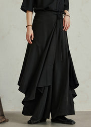 Chic Black Asymmetrical Pockets Patchwork Elastic Waist Pants Skirt
