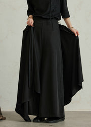 Chic Black Asymmetrical Pockets Patchwork Elastic Waist Pants Skirt