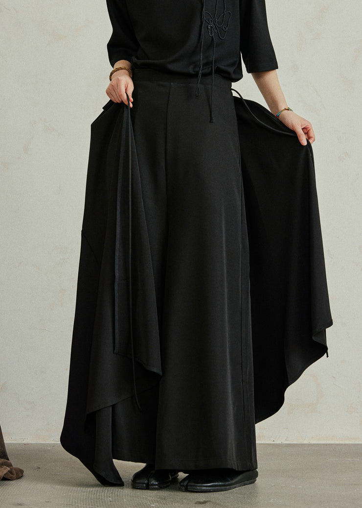 Chic Black Asymmetrical Pockets Patchwork Elastic Waist Pants Skirt