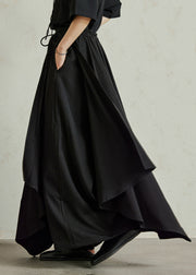Chic Black Asymmetrical Pockets Patchwork Elastic Waist Pants Skirt