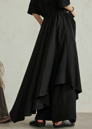 Chic Black Asymmetrical Pockets Patchwork Elastic Waist Pants Skirt