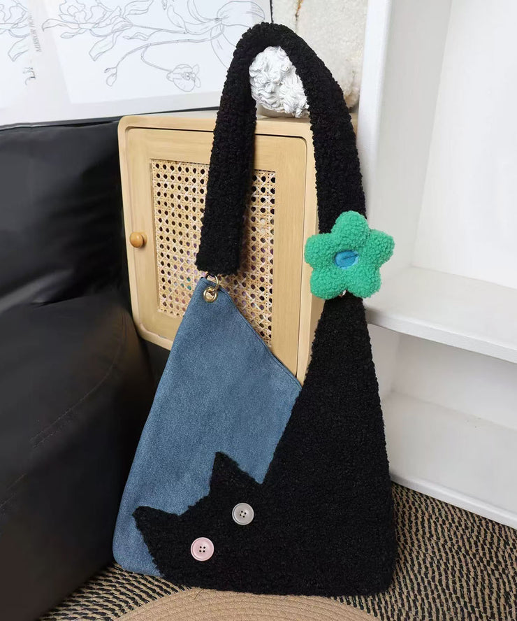 Chic Black Cat Patchwork Flower Shoulder Bags