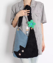 Chic Black Cat Patchwork Flower Shoulder Bags