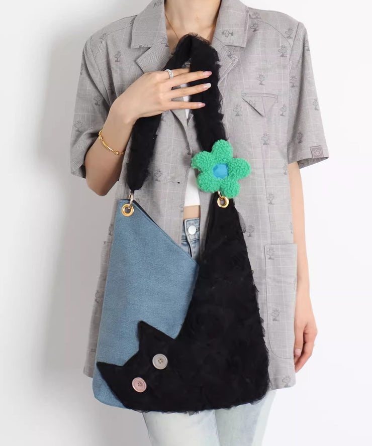 Chic Black Cat Patchwork Flower Shoulder Bags