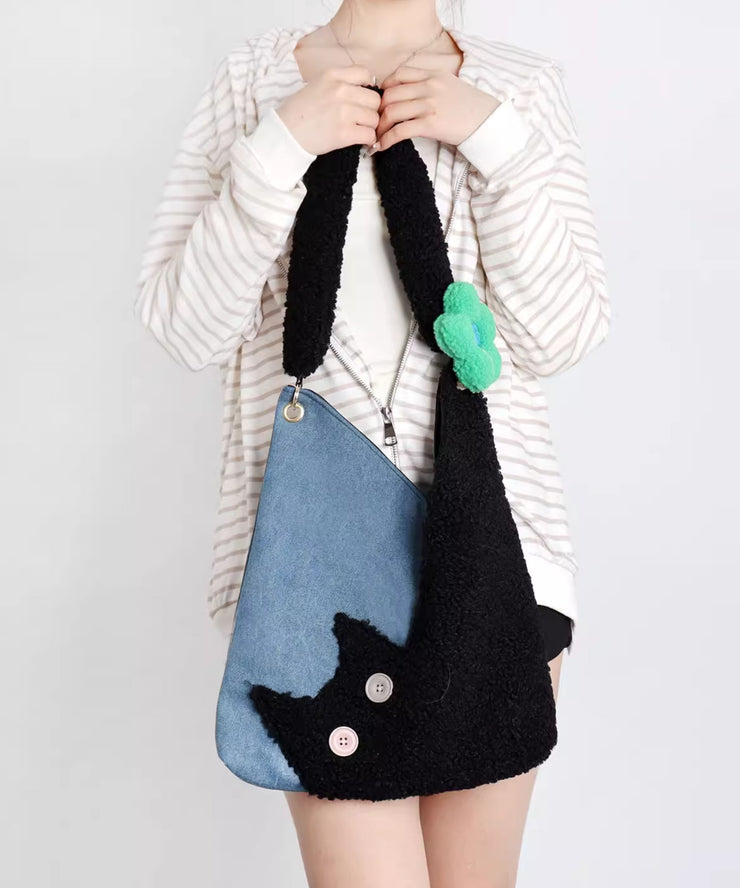 Chic Black Cat Patchwork Flower Shoulder Bags