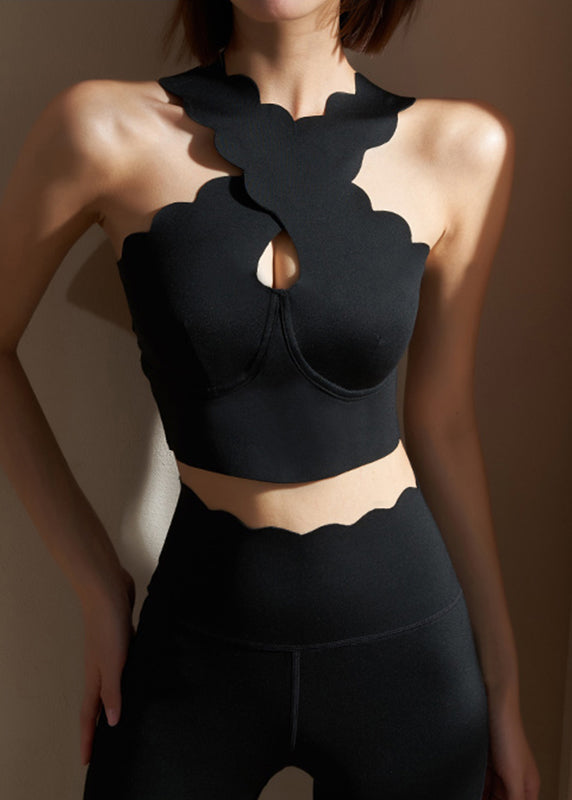 Chic Black Cold Shoulder Gym Sports Bra