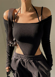 Chic Black Cold Shoulder Halter Cami Bodysuit
