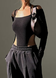 Chic Black Cold Shoulder Halter Cami Bodysuit