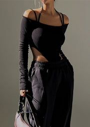 Chic Black Cold Shoulder Halter Cami Bodysuit