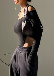 Chic Black Cold Shoulder Halter Cami Bodysuit