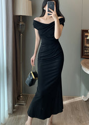 Chic Black Cold Shoulder Wraped Party Dresses Summer