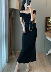 Chic Black Cold Shoulder Wraped Party Dresses Summer