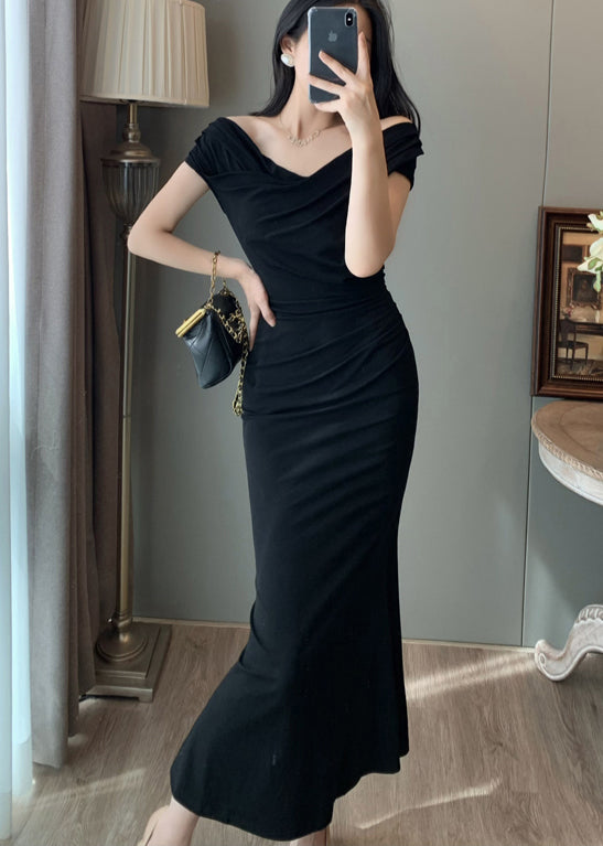 Chic Black Cold Shoulder Wraped Party Dresses Summer