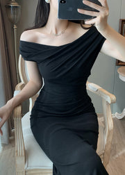 Chic Black Cold Shoulder Wraped Party Dresses Summer