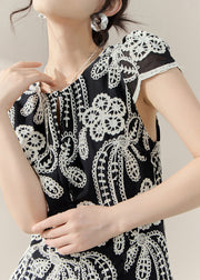 Chic Black Embroidered Side Open Top And Shorts Two Piece Set Summer
