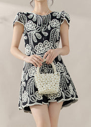 Chic Black Embroidered Side Open Top And Shorts Two Piece Set Summer
