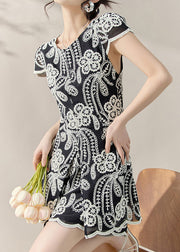 Chic Black Embroidered Side Open Top And Shorts Two Piece Set Summer