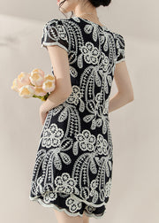 Chic Black Embroidered Side Open Top And Shorts Two Piece Set Summer