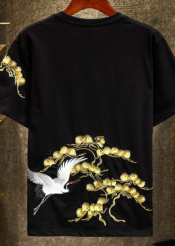 Chic Black Embroideried  T Shirts Men Apparel Summer