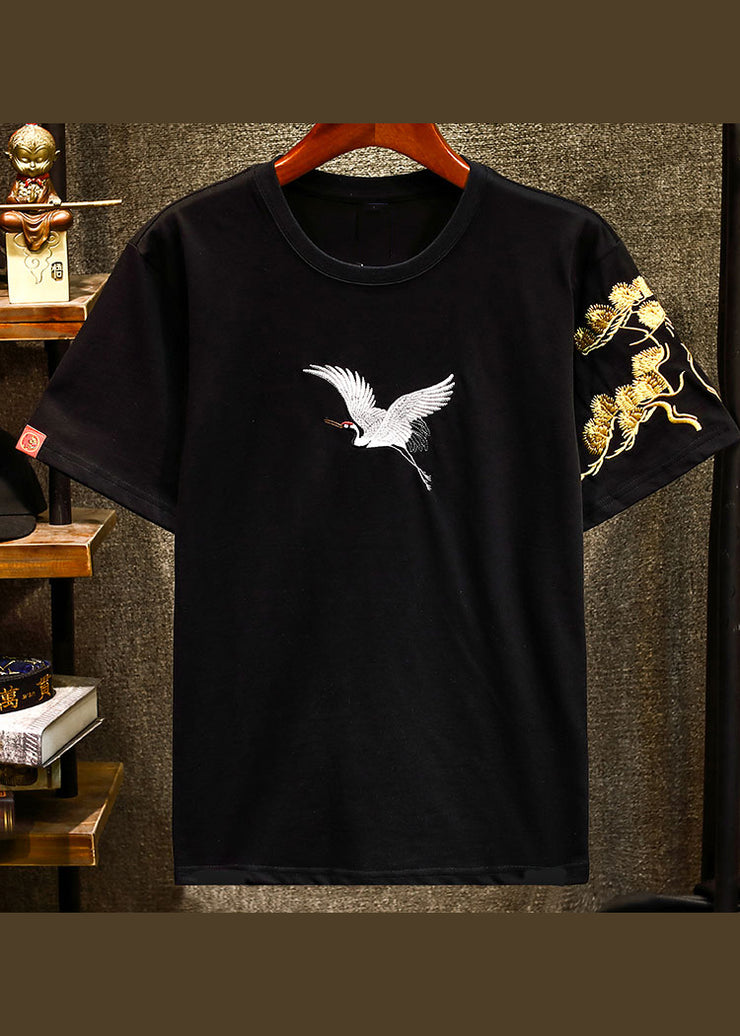 Chic Black Embroideried  T Shirts Men Apparel Summer