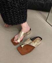 Chic Black Faux Leather Splicing Chunky Thong Sandals
