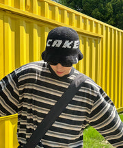 Chic Black Graphic Men Knit Bucket Hat Spring Winter