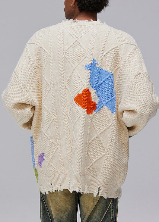 Chic Black Hole Button Pockets Knit Coats Men Spring