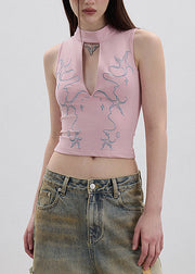 Chic Black Hollow Out Embroidered Cotton Tank Sleeveless