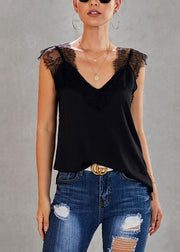 Chic Black Lace Patchwork Vests Summer