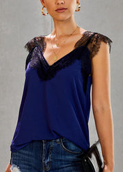 Chic Black Lace Patchwork Vests Summer