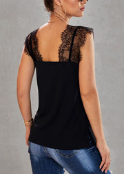 Chic Black Lace Patchwork Vests Summer