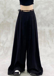 Chic Black Lace Up High Waist Spandex Wide Leg Pants Summer