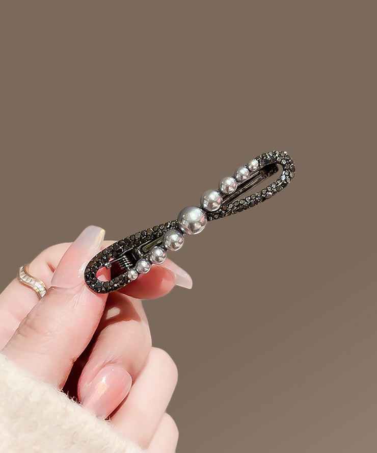 Chic Black Metal Alloy Zircon Pearl Bow Hairpin