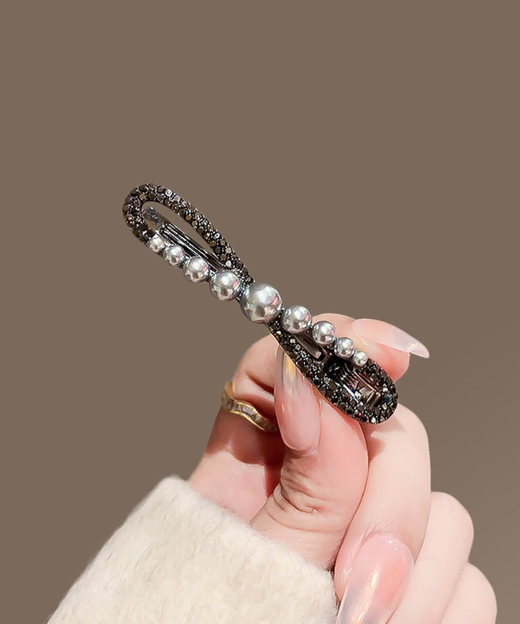 Chic Black Metal Alloy Zircon Pearl Bow Hairpin