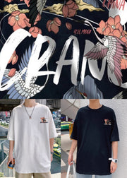 Chic Black O Neck Print Oversized Cotton T Shirts Men Summer