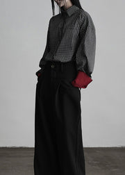 Chic Black Peter Pan Collar Plaid Button Cotton Shirts Fall