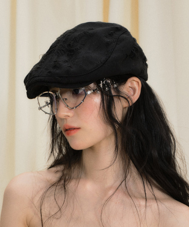 Chic Black Ripped Versatile Breton Hat