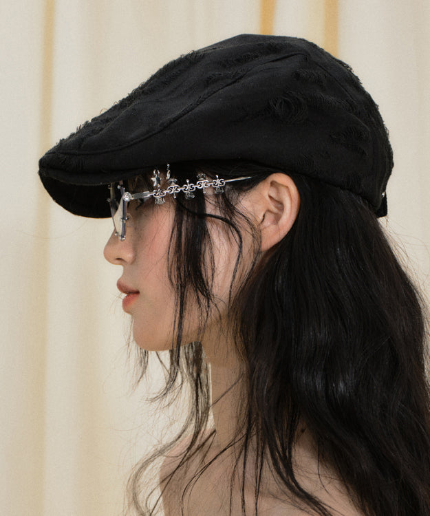 Chic Black Ripped Versatile Breton Hat