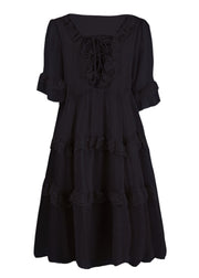Chic Black Ruffled Patchwork Chiffon Dress Summer