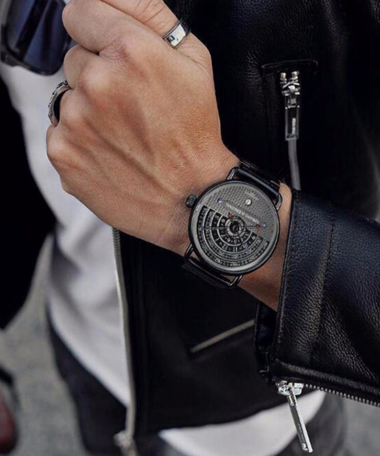 Chic Black Stainless Steel Machinery Watches