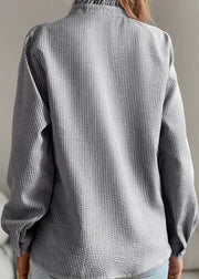 Chic Black Stand Collar Ruffled Shirts Lantern Sleeve