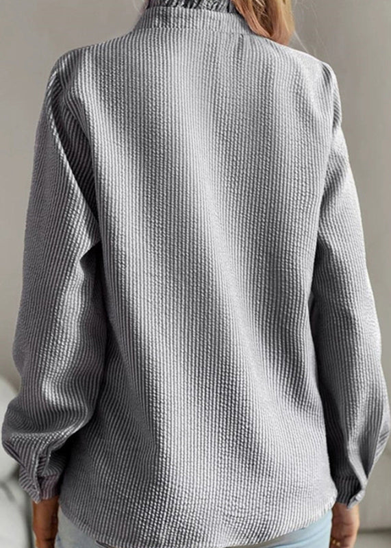 Chic Black Stand Collar Ruffled Shirts Lantern Sleeve