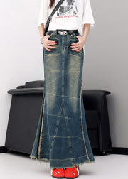 Chic Black Tassel Pockets Patchwork Slim Fit Denim Skirts Fall