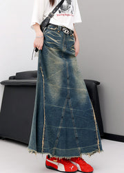 Chic Black Tassel Pockets Patchwork Slim Fit Denim Skirts Fall