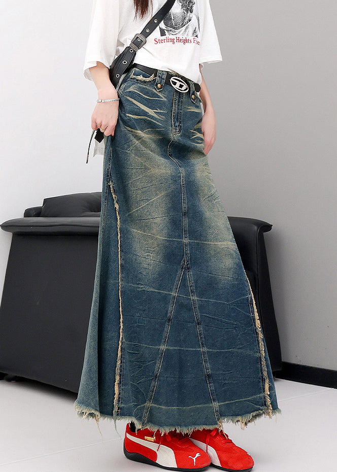 Chic Black Tassel Pockets Patchwork Slim Fit Denim Skirts Fall