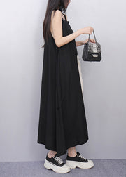 Chic Black Tasseled Patchwork Cotton Sundress Summer