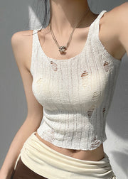 Chic Black U Neck Hole Hollow Out Knit Tanks Sleeveless