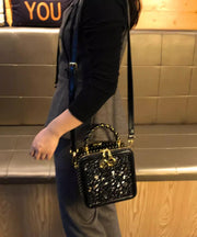 Chic Black Versatile Calf Leather Zircon Mini Bag