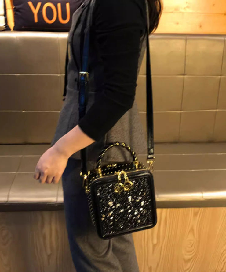 Chic Black Versatile Calf Leather Zircon Mini Bag