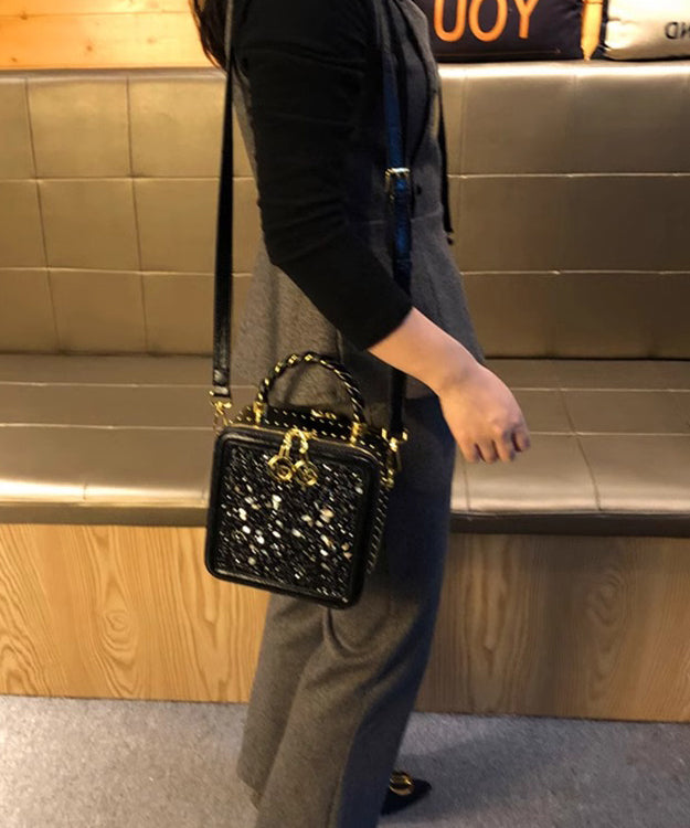 Chic Black Versatile Calf Leather Zircon Mini Bag